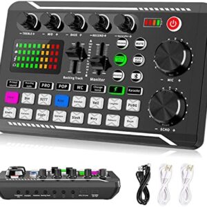 Facmogu F998 Live Sound Card Audio Mixer, Podcast Audio Interface with DJ Mixer Effects, Voice Changer with Sound Effects for Karaoke Tiktok YouTube Live Streaming Record Gaming