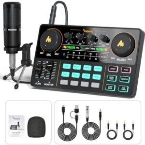 MAONO Podcast Equipment Bundle Audio mixer All-in-One Podcast Production Studio with 3.5mm Microphone for Live Streaming, Podcast Recording, PC, Smartphone, DJ MaonoCaster Lite (AU-AM200-S1)