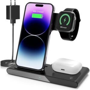 Wireless Charger iPhone Charging Station: 3 in 1 Charger Stand Multiple Devices for Apple - iPhone 15 14 Pro Max 13 12 11 - Watch 9 8 7 6 5 4 3 2 Se - Airpods 3 2 Pro