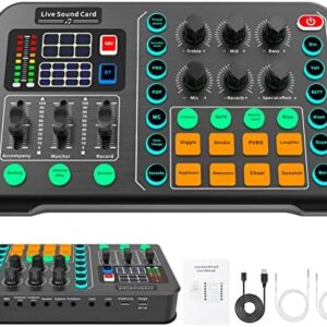 Professional Audio Mixer,Audio Interface with DJ Mixer Live Sound Card Effects and Voice Changer,48V Phantom Power Stereo DJ Studio Streaming, Prefect for Streaming/Podcasting/Gaming