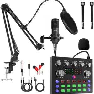 Podcast Equipment Bundle,Audio Interface with DJ Mixer and Studio Broadcast Microphone, Perfect for Recording,Live Streaming,Gaming,Compatible with PC,Smartphone,Play Station