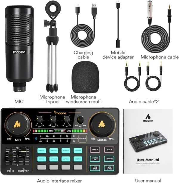 MAONO Podcast Equipment Bundle Audio mixer All-in-One Podcast Production Studio with 3.5mm Microphone for Live Streaming, Podcast Recording, PC, Smartphone, DJ MaonoCaster Lite (AU-AM200-S1) - Image 9