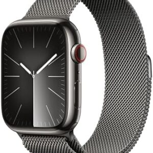 Apple Watch Series 9 [GPS + Cellular 45mm] Smartwatch with Graphite Stainless Steel Case with Graphite Milanese Loop. Fitness Tracker, Blood Oxygen & ECG Apps, Always-On Retina Display