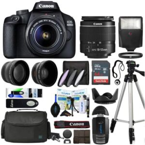 EOS 4000D Digital SLR Camera Body w/EF-S 18-55mm f/3.5-5.6 Lens 3 DSLR Kit Bundled with Sunshine Photo Accessory Bundle... (Compatible with Canon) (Renewed)