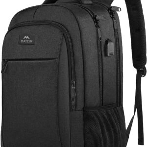 MATEIN Business Laptop Backpack, 15.6 Inch Travel Laptop Bag Rucksack with USB Charging Port, Water-Resistant Bag Daypack for Work College Computer Men Women Backpack, Black