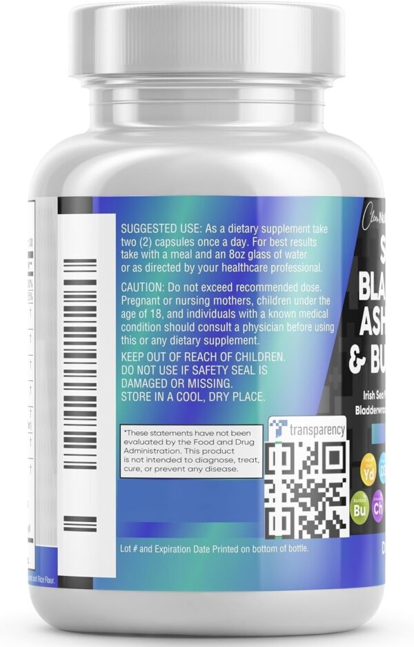 Clean Nutraceuticals Sea Moss Black Seed Oil Ashwagandha Turmeric Bladderwrack Burdock & Vitamin C Vitamin D3 with Elderberry Manuka Dandelion Yellow Dock Iodine Chlorophyll ACV - Image 5