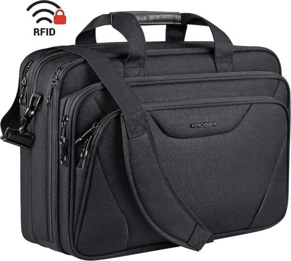 KROSER Laptop Bag Premium Laptop Briefcase Fits Up to 17.3 Inch Laptop Expandable Water-Repellent Shoulder Messenger Bag Computer Bag for Travel/Business/Men/Women-Black - Image 8