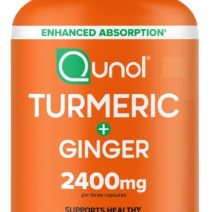 Qunol Turmeric Curcumin with Black Pepper & Ginger, 2400mg Turmeric Extract with 95% Curcuminoids, Extra Strength Supplement, Enhanced Absorption, Joint Support Supplement, 105 Count