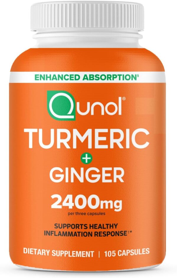 Qunol Turmeric Curcumin with Black Pepper & Ginger, 2400mg Turmeric Extract with 95% Curcuminoids, Extra Strength Supplement, Enhanced Absorption, Joint Support Supplement, 105 Count