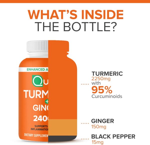 Qunol Turmeric Curcumin with Black Pepper & Ginger, 2400mg Turmeric Extract with 95% Curcuminoids, Extra Strength Supplement, Enhanced Absorption, Joint Support Supplement, 105 Count - Image 8