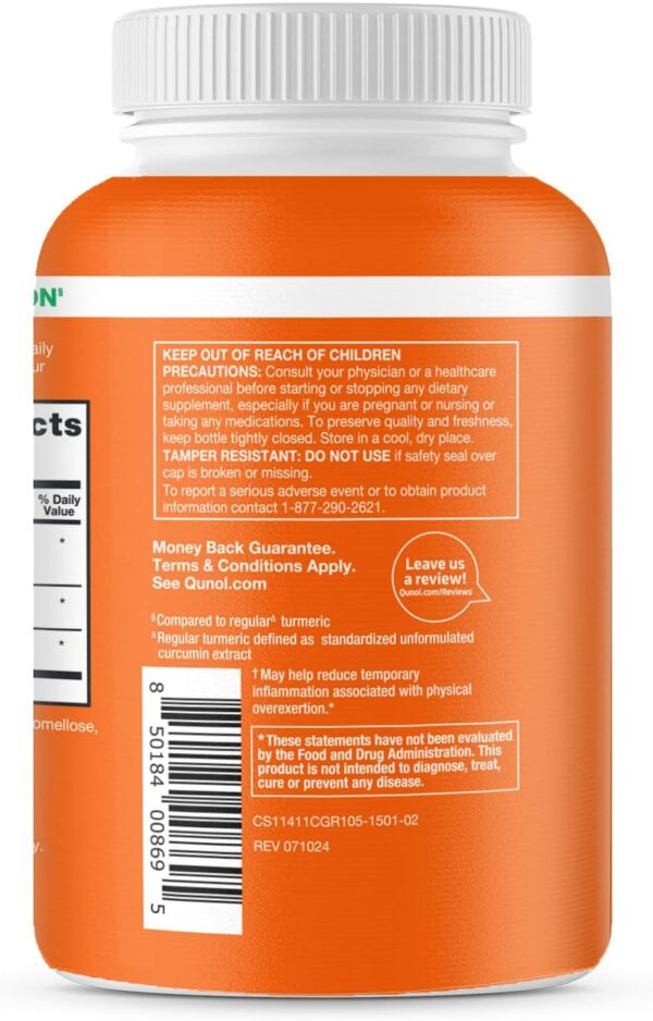 Qunol Turmeric Curcumin with Black Pepper & Ginger, 2400mg Turmeric Extract with 95% Curcuminoids, Extra Strength Supplement, Enhanced Absorption, Joint Support Supplement, 105 Count - Image 10