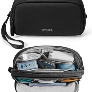 tomtoc Electronic Organizer Travel Case, Water Resistant Dual Compartment Tech Pouch Cable Organization Storage Bag for Charger, Cord, Phone, Hard Drive, Power Bank, Accessories Travel Essentials