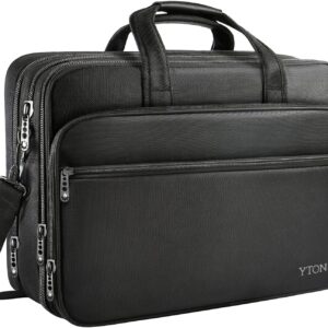 Ytonet Laptop Bag, Expandable Laptop Briefcases for Men Fits 17.3 Inch Laptop Case Computer Bags, Water Resistant Multi Compartments Mens Laptop Work Bag with Luggage Strap for Bussiness Travel, Black