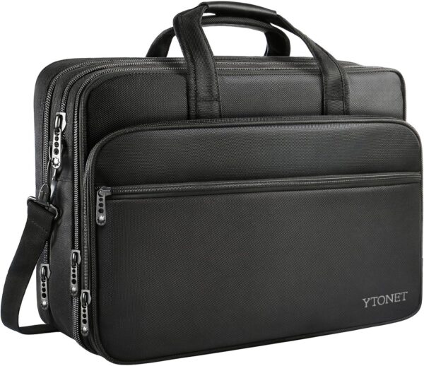 Ytonet Laptop Bag, Expandable Laptop Briefcases for Men Fits 17.3 Inch Laptop Case Computer Bags, Water Resistant Multi Compartments Mens Laptop Work Bag with Luggage Strap for Bussiness Travel, Black