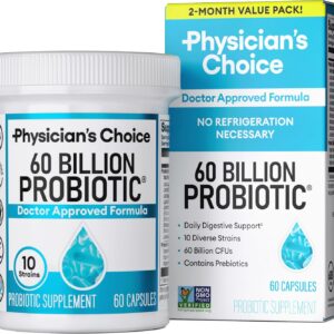 Physician's CHOICE Probiotics 60 Billion CFU - 10 Strains + Organic Prebiotics - Immune, Digestive & Gut Health - Supports Occasional Constipation, Diarrhea, Gas & Bloating - for Women & Men - 60ct