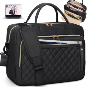 RAINSMORE Laptop Bag 17.3 Inch Briefcase for Women Waterproof Computer Messenger Shoulder Bags Large Laptop Case for Work Business Office Travel College, Black