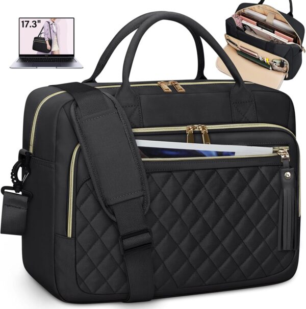 RAINSMORE Laptop Bag 17.3 Inch Briefcase for Women Waterproof Computer Messenger Shoulder Bags Large Laptop Case for Work Business Office Travel College, Black