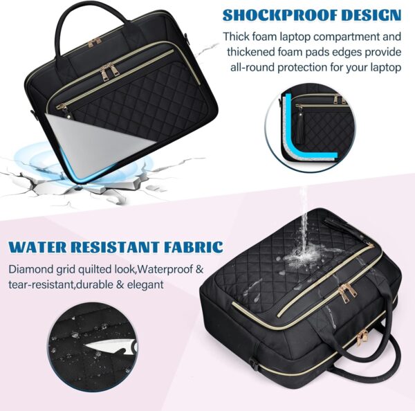 RAINSMORE Laptop Bag 17.3 Inch Briefcase for Women Waterproof Computer Messenger Shoulder Bags Large Laptop Case for Work Business Office Travel College, Black - Image 4