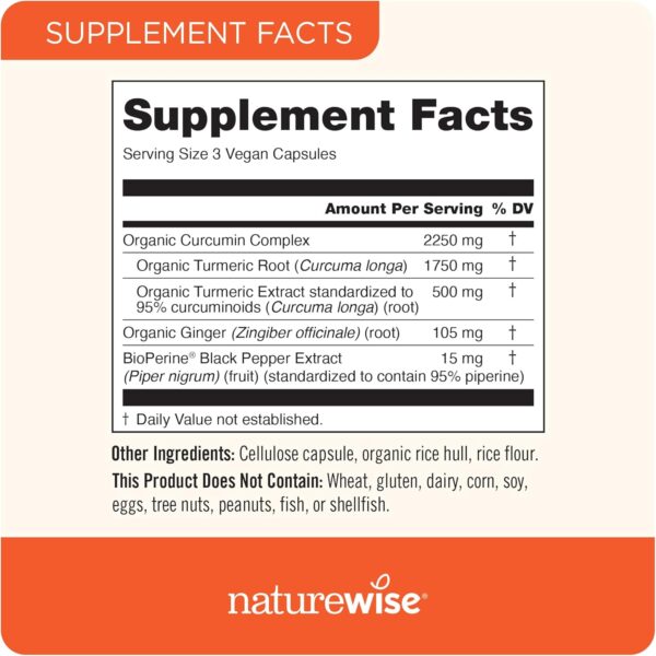 NatureWise Curcumin Turmeric 2250mg - 95% Curcuminoids & BioPerine Black Pepper Extract for Advanced Absorption - Daily Joint and Immune Health Support - Vegan, Non-GMO, 90 Count[30-Day Supply] - Image 3