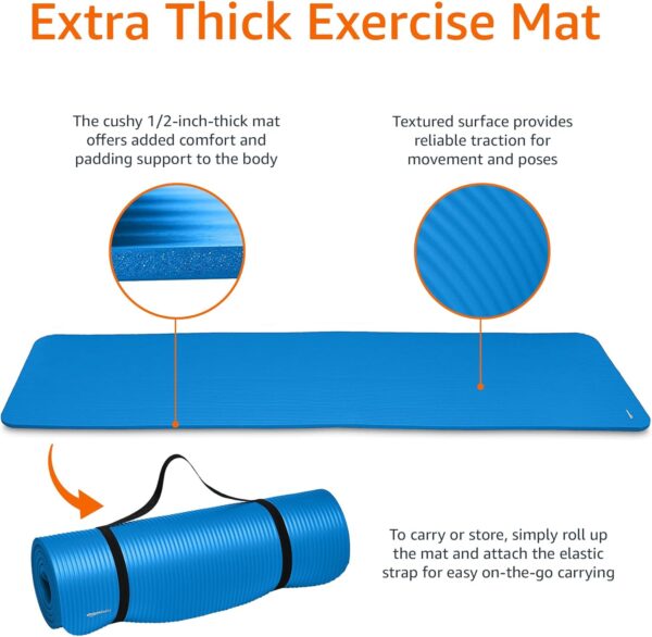 Amazon Basics 1/2 Inch Extra Thick Exercise Yoga Mat with Carrying Strap - Image 4