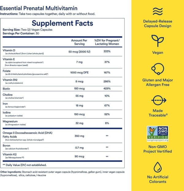 Ritual Essential for Women Prenatal Multivitamin: Folate & Choline for Neural Tube Support, Omega-3 DHA for Fetal Brain Development, Iron, Calcium-Helper D3 & K2, Non-GMO, Vegan, Citrus, 30 Days - Image 3