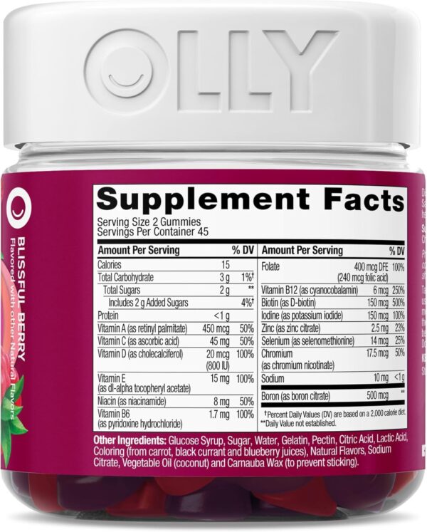 OLLY Women's Multivitamin Gummy, Vitamins A, D, C, E, Biotin, Folic Acid, Adult Chewable Vitamin, Berry Flavor, 45 Day Supply - 90 Count (Packaging May Vary) - Image 7