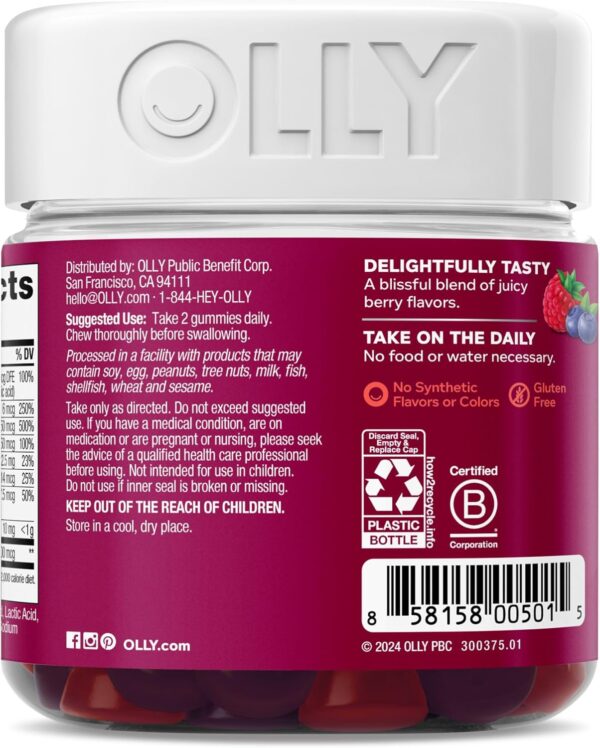 OLLY Women's Multivitamin Gummy, Vitamins A, D, C, E, Biotin, Folic Acid, Adult Chewable Vitamin, Berry Flavor, 45 Day Supply - 90 Count (Packaging May Vary) - Image 8