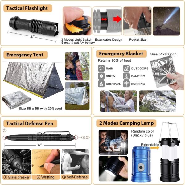 Survival Kit, 250Pcs Survival Gear First Aid Kit with Molle System Compatible Bag and Emergency Tent, Emergency Kit for Earthquake, Outdoor Adventure, Hiking, Hunting, Gifts for Men Women - Image 4