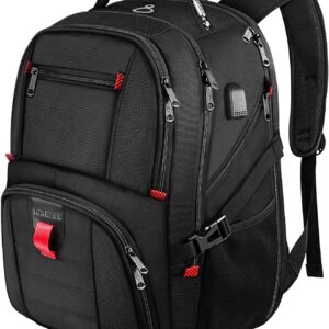 YOREPEK Travel Backpack, Extra Large 50L Laptop Backpacks for Men Women, Water Resistant College Backpacks Airline Approved Business Work Bag with USB Charging Port Fits 17 Inch Computer, Black