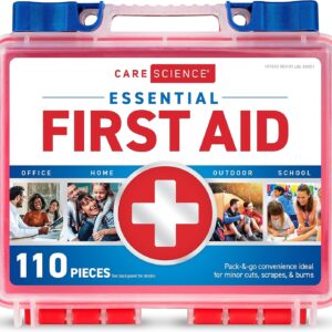 Care Science First Aid Kit, 110 Pieces | FSA HSA Eligible | Professional Use for Travel, Work, School, Home, Car, Survival, Camping, Hiking, and More