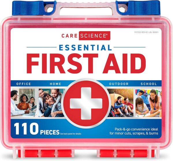 Care Science First Aid Kit, 110 Pieces | FSA HSA Eligible | Professional Use for Travel, Work, School, Home, Car, Survival, Camping, Hiking, and More