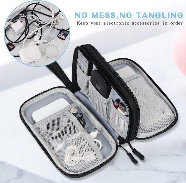 FYY Travel Cable Organizer Pouch Electronic Accessories Carry Case Portable Waterproof Double Layers All-in-One Storage Bag for Cord, Charger, Phone, Earphone Black - Image 6