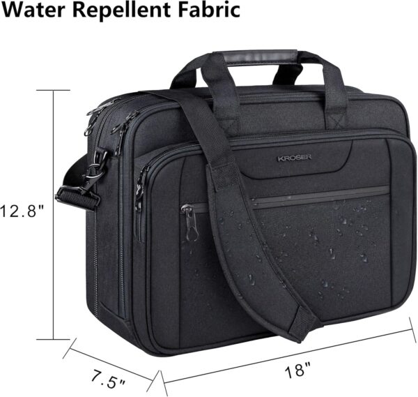 KROSER Laptop Bag Expandable Laptop Briefcase Fits Up to 17.3 Inch Laptop Water-Repellent Shoulder Messenger Bag Computer Bag for Travel/Business/Men/Women-Black - Image 3