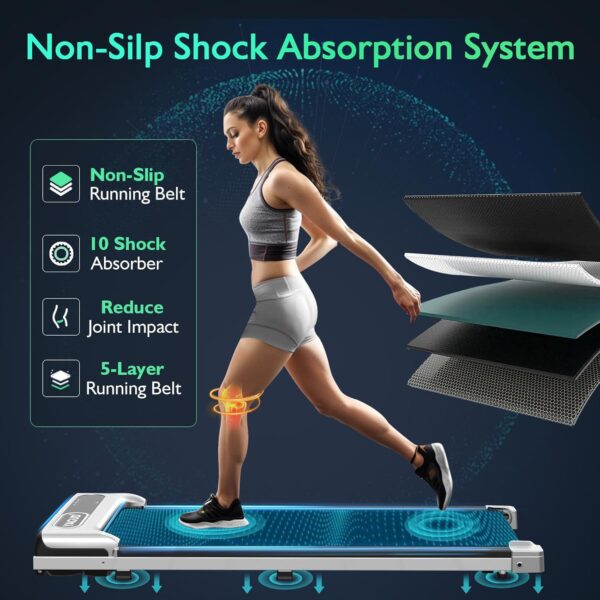 Under Desk Treadmill, Walking Pad for Home and Office, 2.5 HP Portable Walking Jogging Running Machine with Remote Control and LED Display, Sliver - Image 4