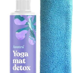 ASUTRA Yoga Mat Cleaner Spray (Peaceful Lavender), 4 fl oz - No Slippery Residue, Organic Essential Oils, Deep-Cleansing for Fitness Gear & Gym Equipment, Microfiber Towel Included