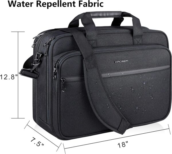 KROSER Laptop Bag Premium Laptop Briefcase Fits Up to 17.3 Inch Laptop Expandable Water-Repellent Shoulder Messenger Bag Computer Bag with RFID Pockets for Travel/Business/Men/Women-Black - Image 3