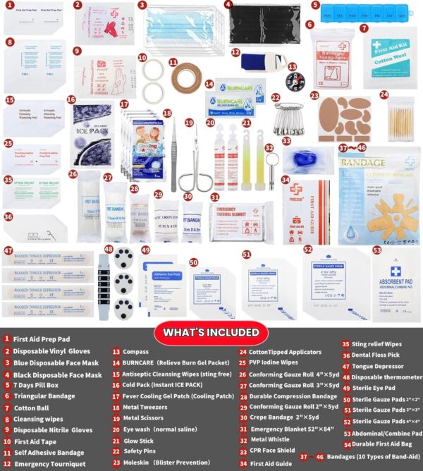 400 Piece Large First Aid Kit Premium Emergency Kits for Home, Office, Car, Outdoor, Hiking, Travel, Camping, Survival Medical First Aid Bag, Red - Image 3