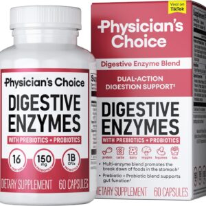 Physician's CHOICE Digestive Enzymes - Multi Enzymes, Organic Prebiotics & Probiotics for Digestive Health & Gut Health - Meal Time Discomfort Relief & Bloating - Dual Action Approach - 60 CT