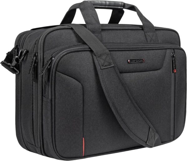 EMPSIGN Stylish Laptop Bag Briefcase, 17.3 Inch Laptop Case Expandable Messenger Bag for Men Water Repellent, RFID Blocking Office Carrying Shoulder Bag for Work Business Travel-Black