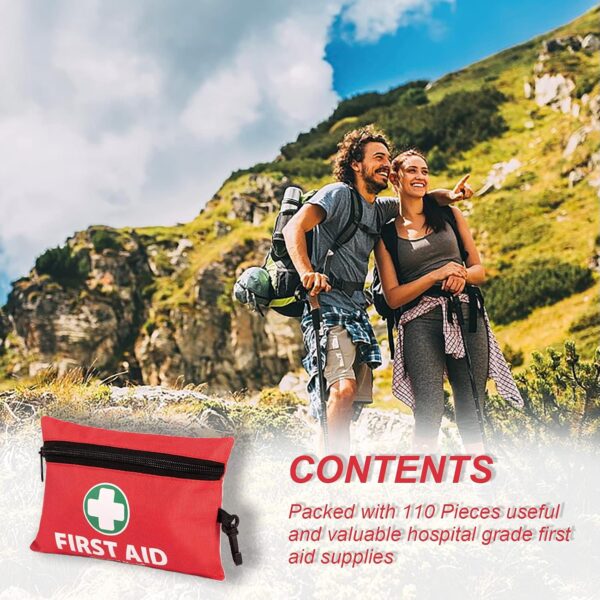 General Medi Mini First Aid Kit, 110 Piece Small First Aid Kit - Includes Emergency Foil Blanket, Scissors for Travel, Home, Office, Vehicle, Camping, Workplace & Outdoor (Red) - Image 7