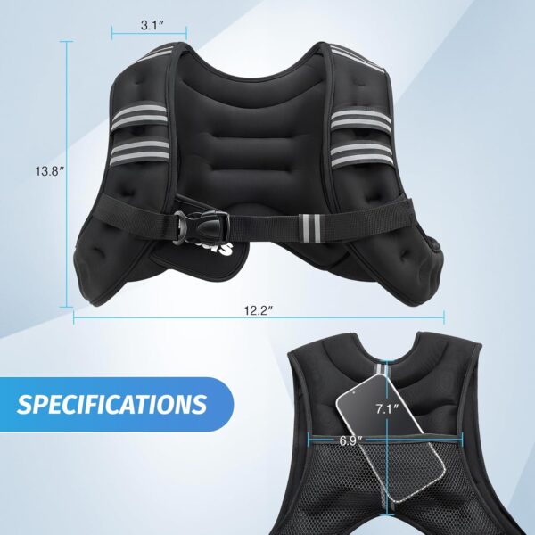 ZELUS Weighted Vest, 6lb/8lb/12lb/16lb/20lb/25lb/30lb Weight Vest with Reflective Stripe for Workout, Strength Training, Running, Fitness, Muscle Building, Weight Loss, Weightlifting - Image 8