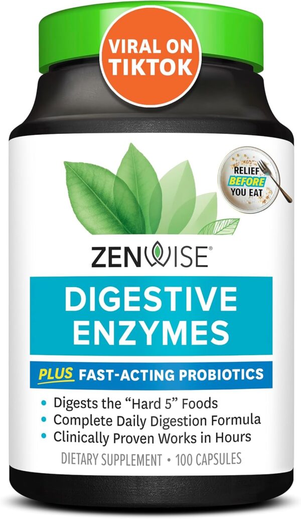 Zenwise Health Digestive Enzymes for Gut Health - Probiotic Multi Enzymes with Prebiotics and Probiotics for Women and Men for Digestive Health and Bloating Relief, Daily Enzymes for Digestion -100 CT