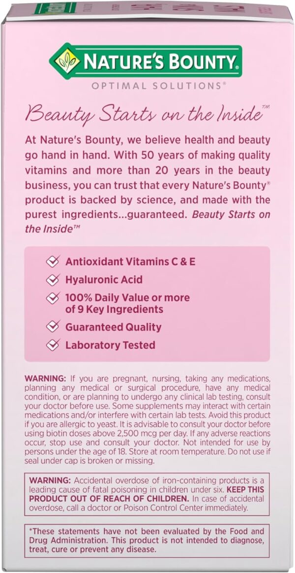 Nature's Bounty Advanced Hair, Skin & Nails, Argan-Infused Vitamin Supplement with Biotin and Hyaluronic Acid, 150 Rapid Release Softgels - Image 6