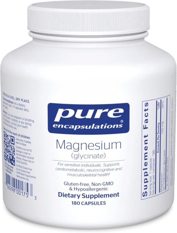 Pure Encapsulations Magnesium (Glycinate) - Supplement to Support Stress Relief, Sleep, Heart Health, Nerves, Muscles, and Metabolism* - with Magnesium Glycinate - 180 Capsules