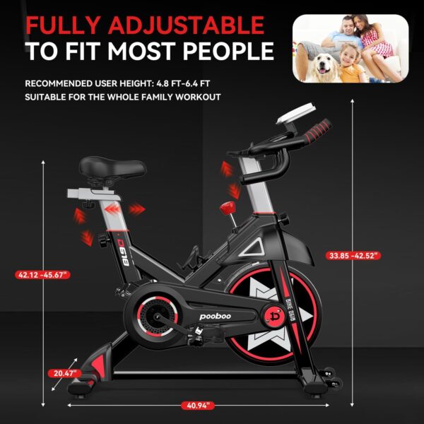 POOBOO Exercise Bike, Stationary Bike for Home Gym, Indoor Cycling Bike w/Comfortable Seat Cushion & Tablet Mount, Silent Belt Drive Indoor Bike for Cardio Workout - Image 6