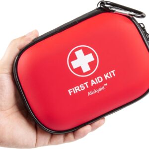 Mini First Aid Kit - 120 Piece Small Waterproof Hard Shell Medical Kit for Car, Home, Office, Travel, Camping, Sports, Outdoor, School - Emergency First Aid Supplies and Survival Kit (Red)