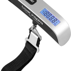 travel inspira Luggage Scale, Portable Digital Hanging Baggage Scale for Travel, Suitcase Weight Scale with Rubber Paint, 110 Pounds, Battery Included