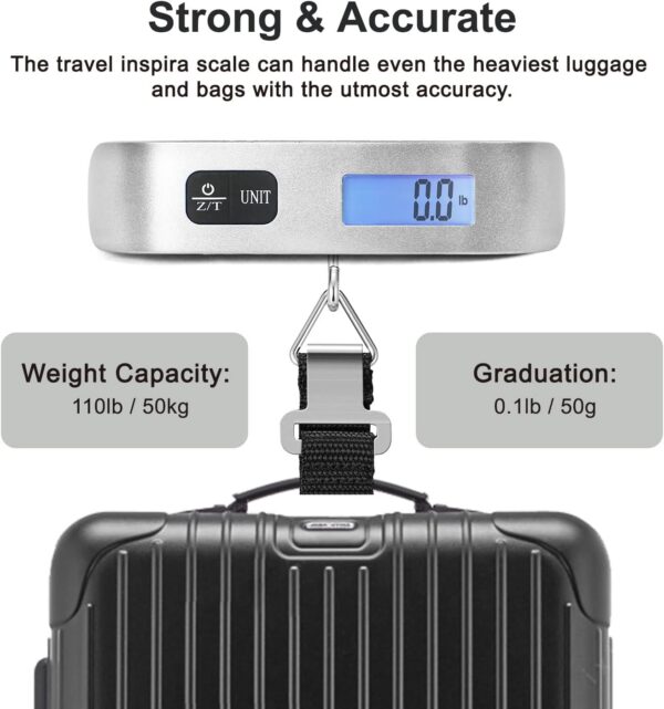 travel inspira Luggage Scale, Portable Digital Hanging Baggage Scale for Travel, Suitcase Weight Scale with Rubber Paint, 110 Pounds, Battery Included - Image 5