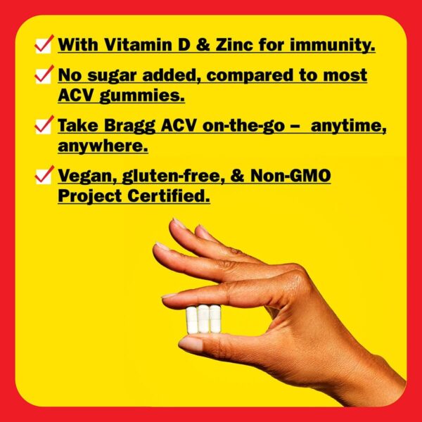 Bragg Apple Cider Vinegar Capsules with Vitamin D and Zinc - 90 Capsules - Supports The Immune System - Image 3