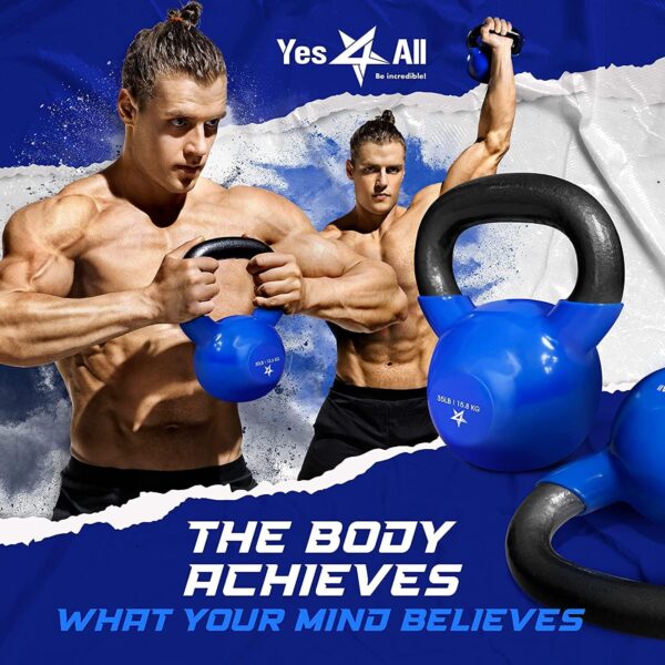 Yes4All 5-65lbs Kettlebells Vinyl Coated Cast Iron for Dumbbell Weights Exercises, Gym, Fitness, Full Body Workout Equipment Push up, Grip and Strength Training - Image 6